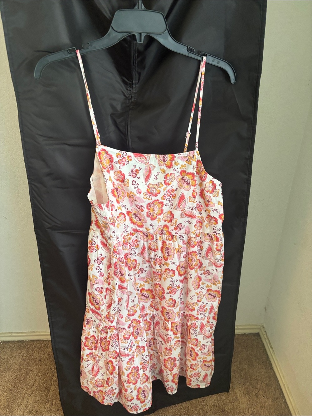 LOFT White Floral Mini Dress with Pink and Orange Print
